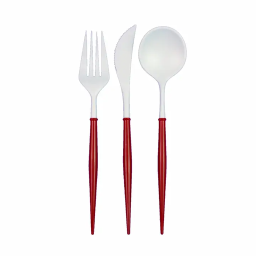 White and Red Assorted Cutlery Set - 24 pcs