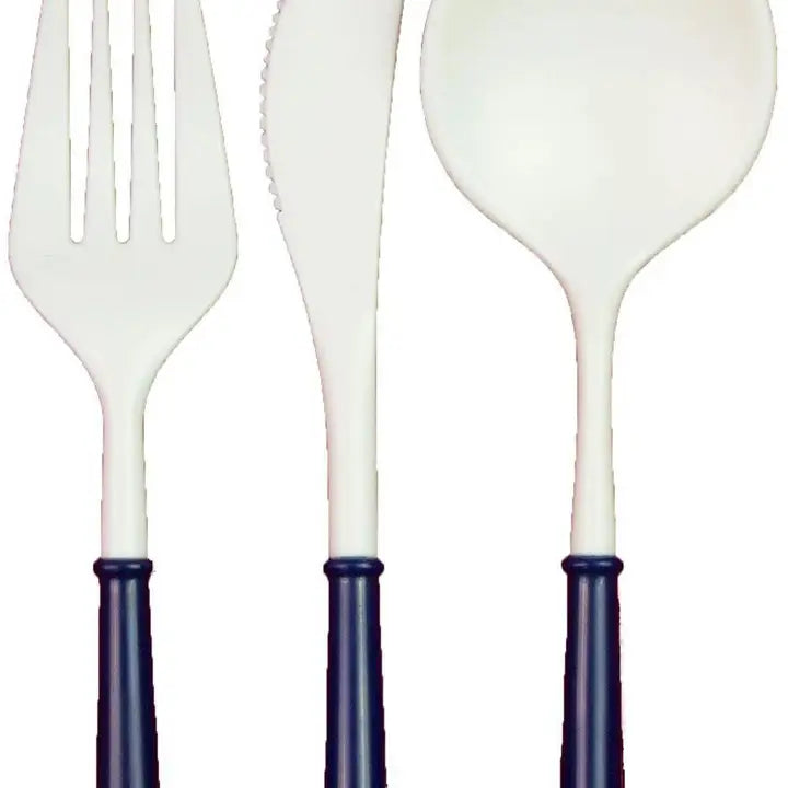 Navy and White Plastic Cutlery - 24 pcs