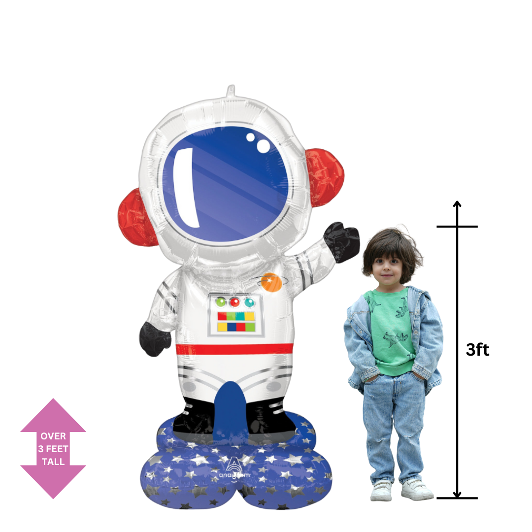 Silver astronaut balloon decoration for space birthday from Parte Haus party supply store in Bethesda MD