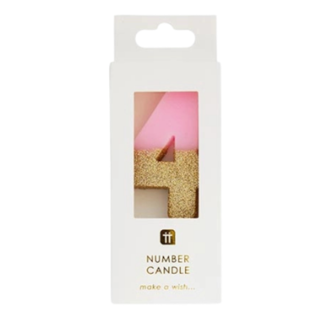 Pink & Gold Glitter 0-9 Number Candles