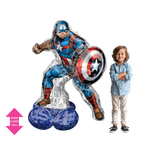 Blue Captain America balloon with shield superhero birthday decor from Parte Haus party supply store in Bethesda MD