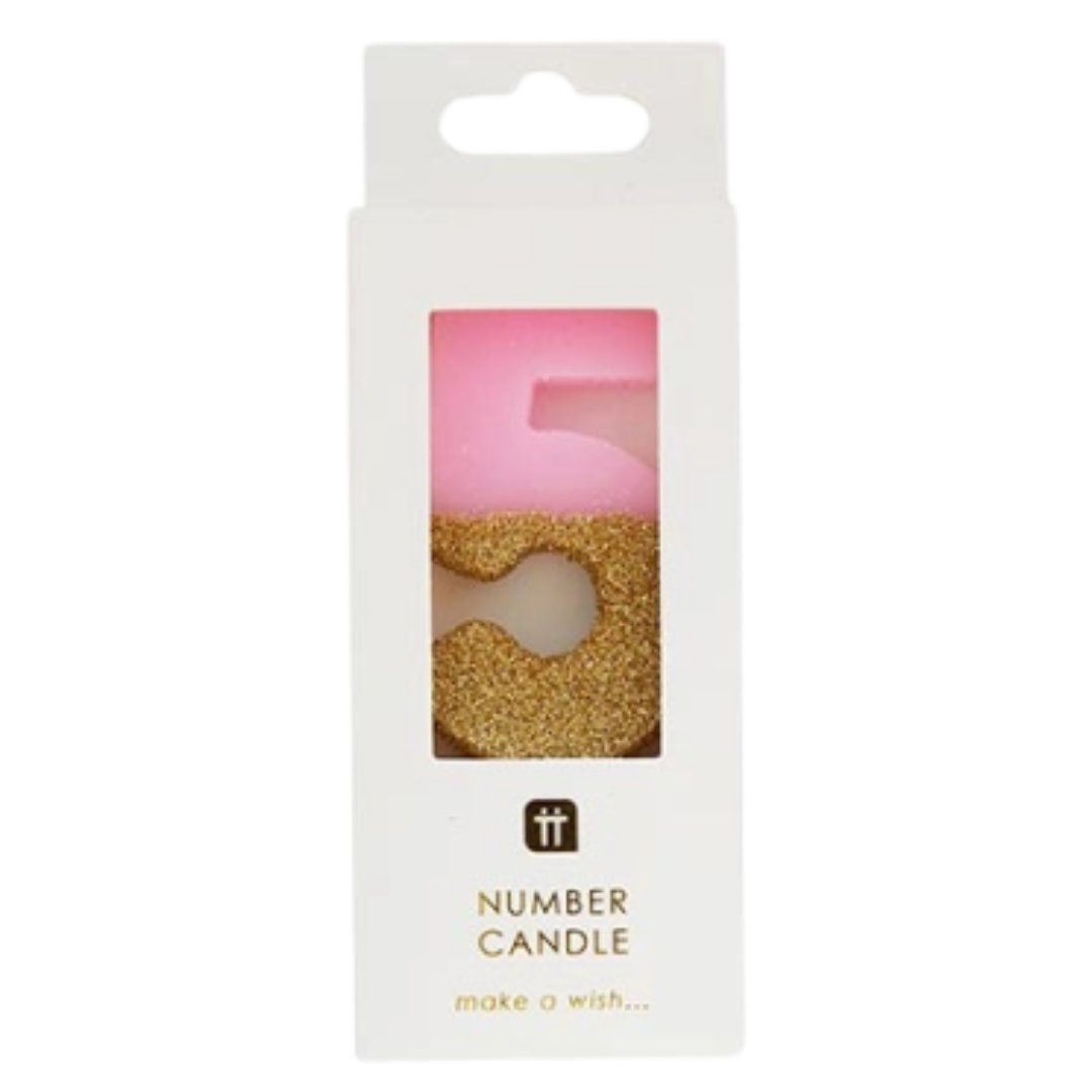 Pink & Gold Glitter 0-9 Number Candles