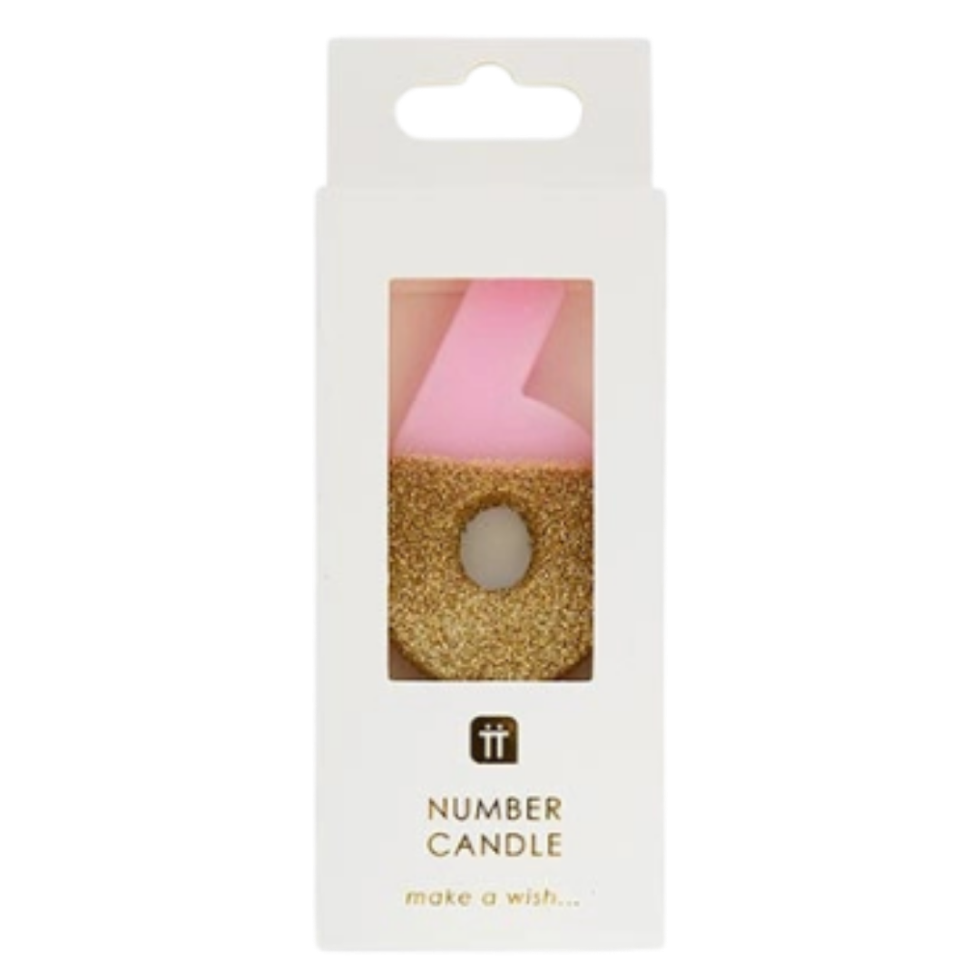 Pink & Gold Glitter 0-9 Number Candles