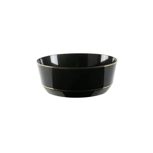 Black and gold plastic dessert bowl elegant round design celebration from Parte Haus party supply store in Bethesda Maryland