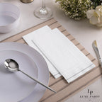 White napkins elegant table setting for dinner event from Parte Haus party supply store in Bethesda Maryland