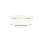 White gold plastic dessert bowl with gold rim for elegant events from Parte Haus party supply store in Bethesda MD