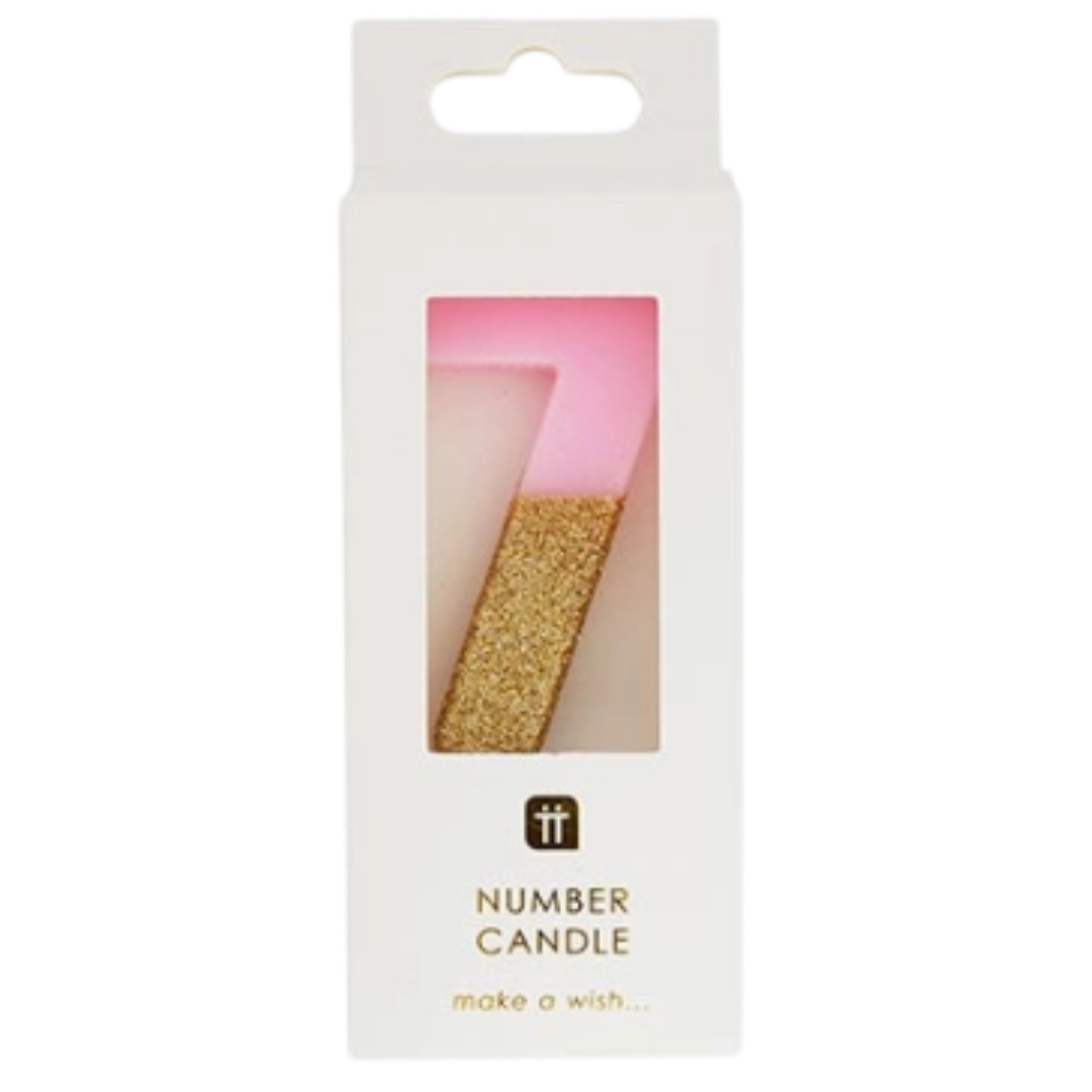 Pink & Gold Glitter 0-9 Number Candles