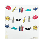 Multicolor superhero comic garland with masks buildings and speech bubbles for birthday from Parte Haus party supply store in Bethesda Maryland