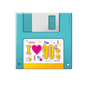 Blue 90s theme beverage napkin designed as floppy disk for retro party from Parte Haus party supply store in Bethesda MD