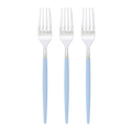 Light blue fork set with sleek handles for birthday or baby shower from Parte Haus party supply store in Bethesda MD