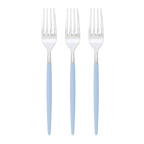 Light blue fork set with sleek handles for birthday or baby shower from Parte Haus party supply store in Bethesda MD