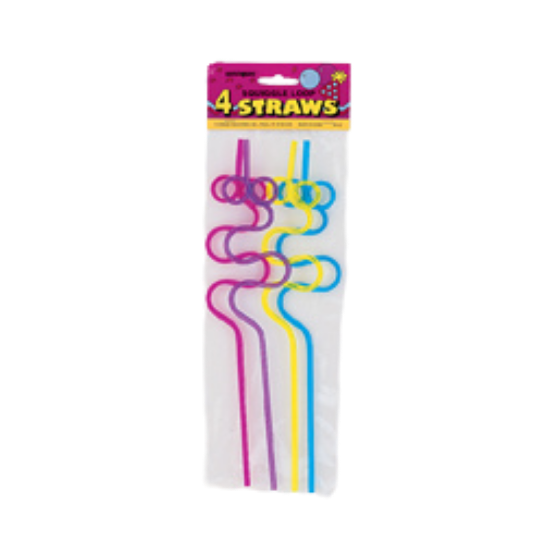 Assorted Colors Squiggle Loop Plastic Straws - 4 pk
