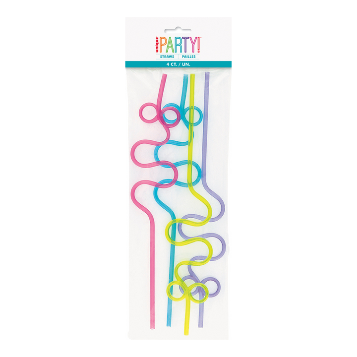 Assorted Colors Squiggle Loop Plastic Straws - 4 pk