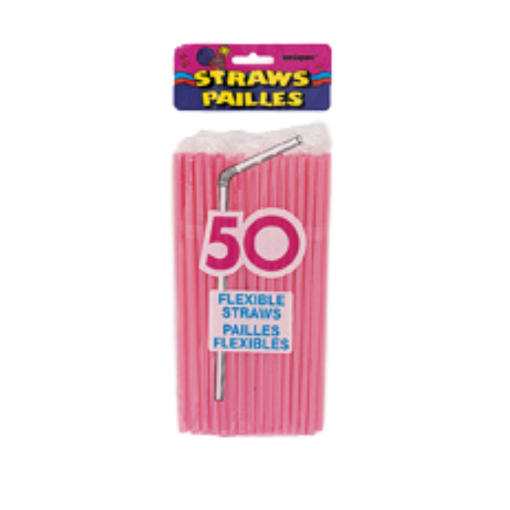 Hot Pink Designer Flex Plastic Straws - 50 pk