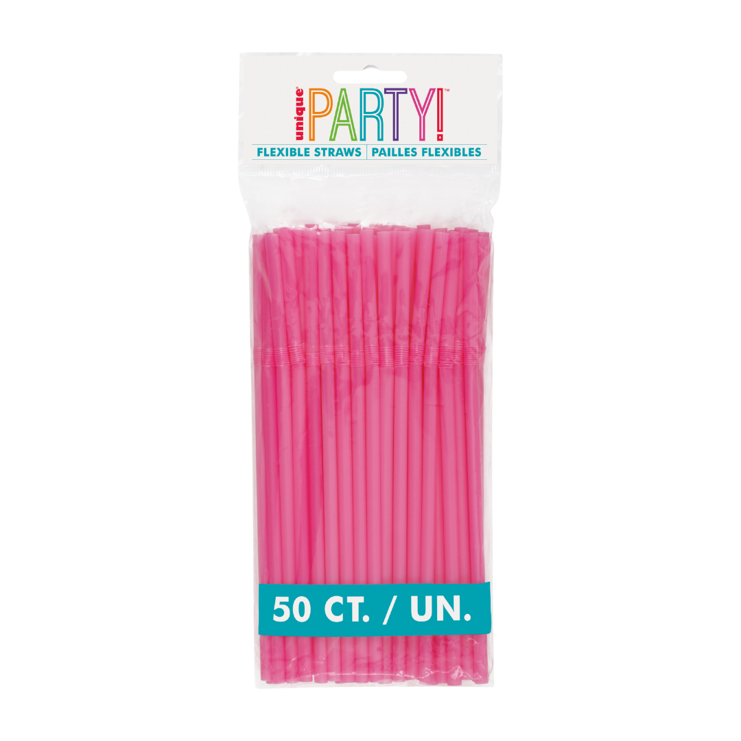 Hot Pink Designer Flex Plastic Straws - 50 pk