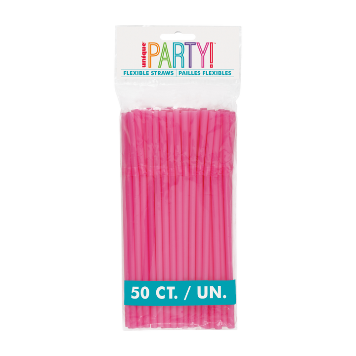 Hot Pink Designer Flex Plastic Straws - 50 pk