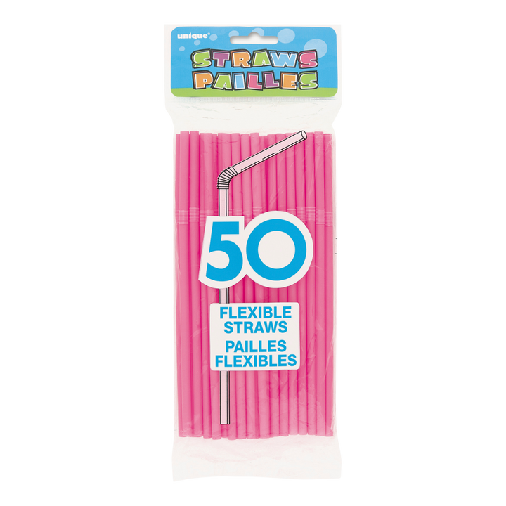 Hot Pink Designer Flex Plastic Straws - 50 pk