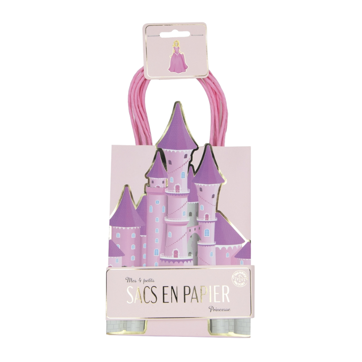 Pink princess castle paper gift bag for birthday from Parte Haus party supply store in Bethesda Maryland