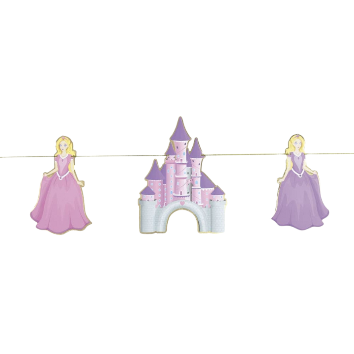 Pink and purple princess castle banner for birthday from Parte Haus party supply store in Bethesda MD