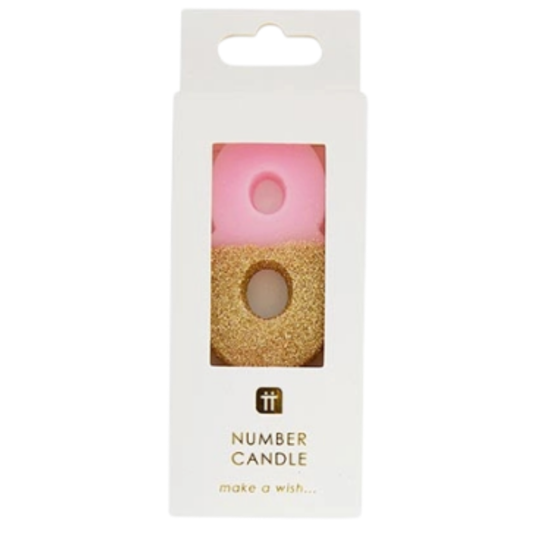 Pink & Gold Glitter 0-9 Number Candles
