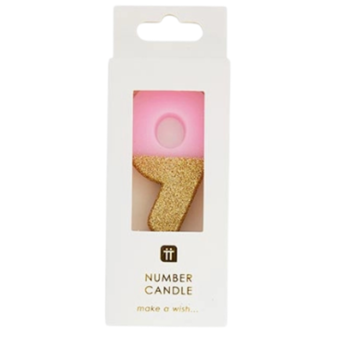 Pink & Gold Glitter 0-9 Number Candles