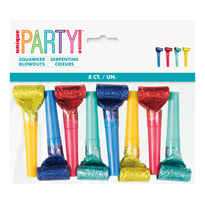 Colorful Prismatic Squawker Blowouts - 8 Ct