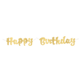 gold happy birthday banner with cursive letters birthday decoration from Parte Haus party supply store in Bethesda MD