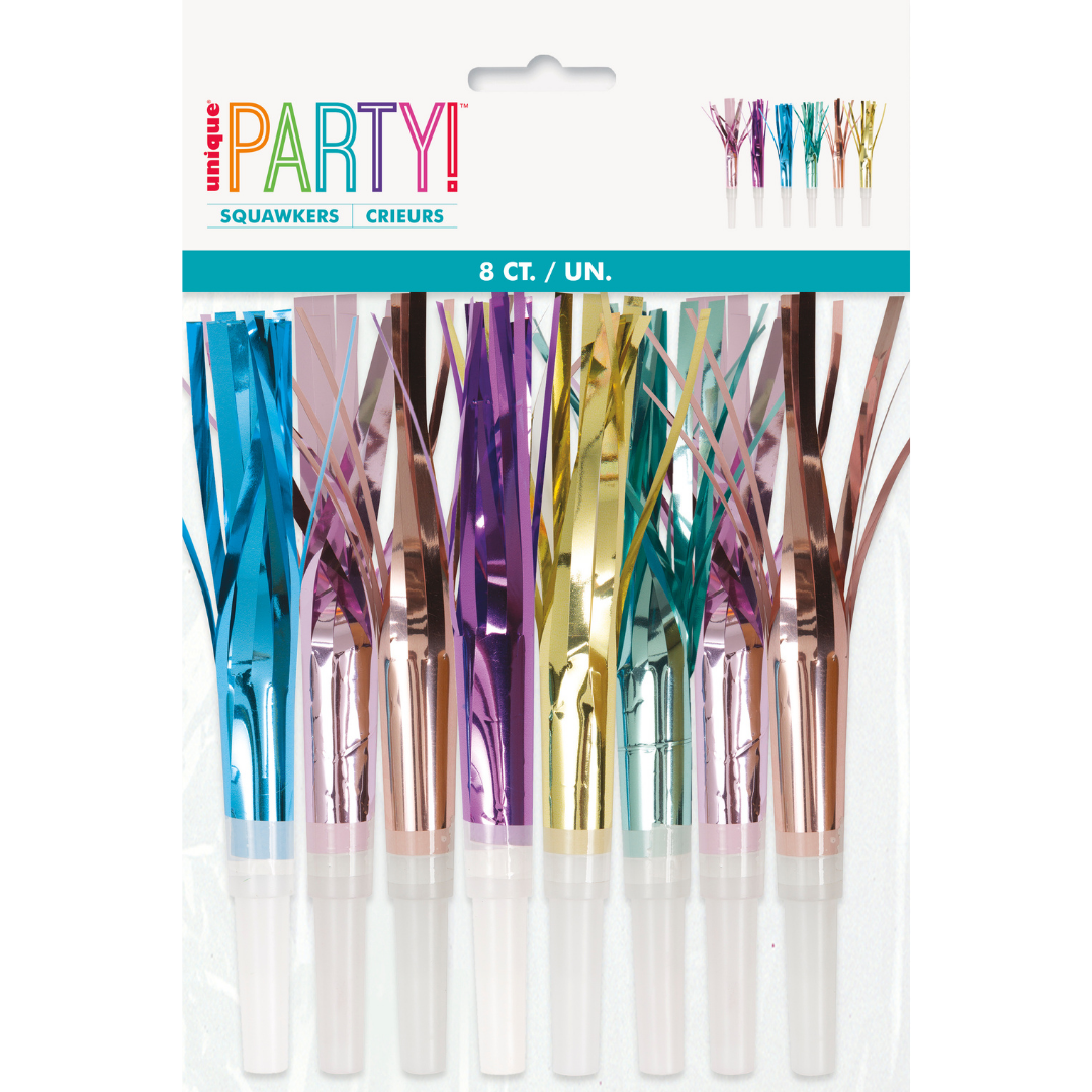 Assorted Color Foil Squawkers - 8 Ct