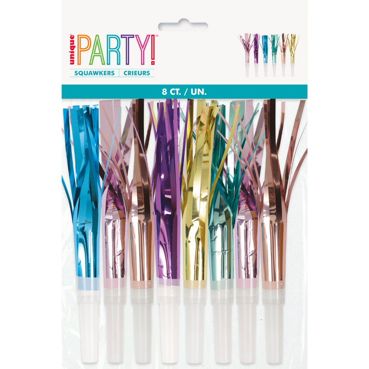 Assorted Color Foil Squawkers - 8 Ct