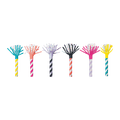 Colorful striped paper blowouts with fringe for birthday celebration from Parte Haus party supply store in Bethesda MD.