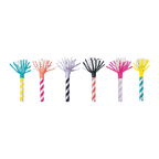 Colorful striped paper blowouts with fringe for birthday celebration from Parte Haus party supply store in Bethesda MD.