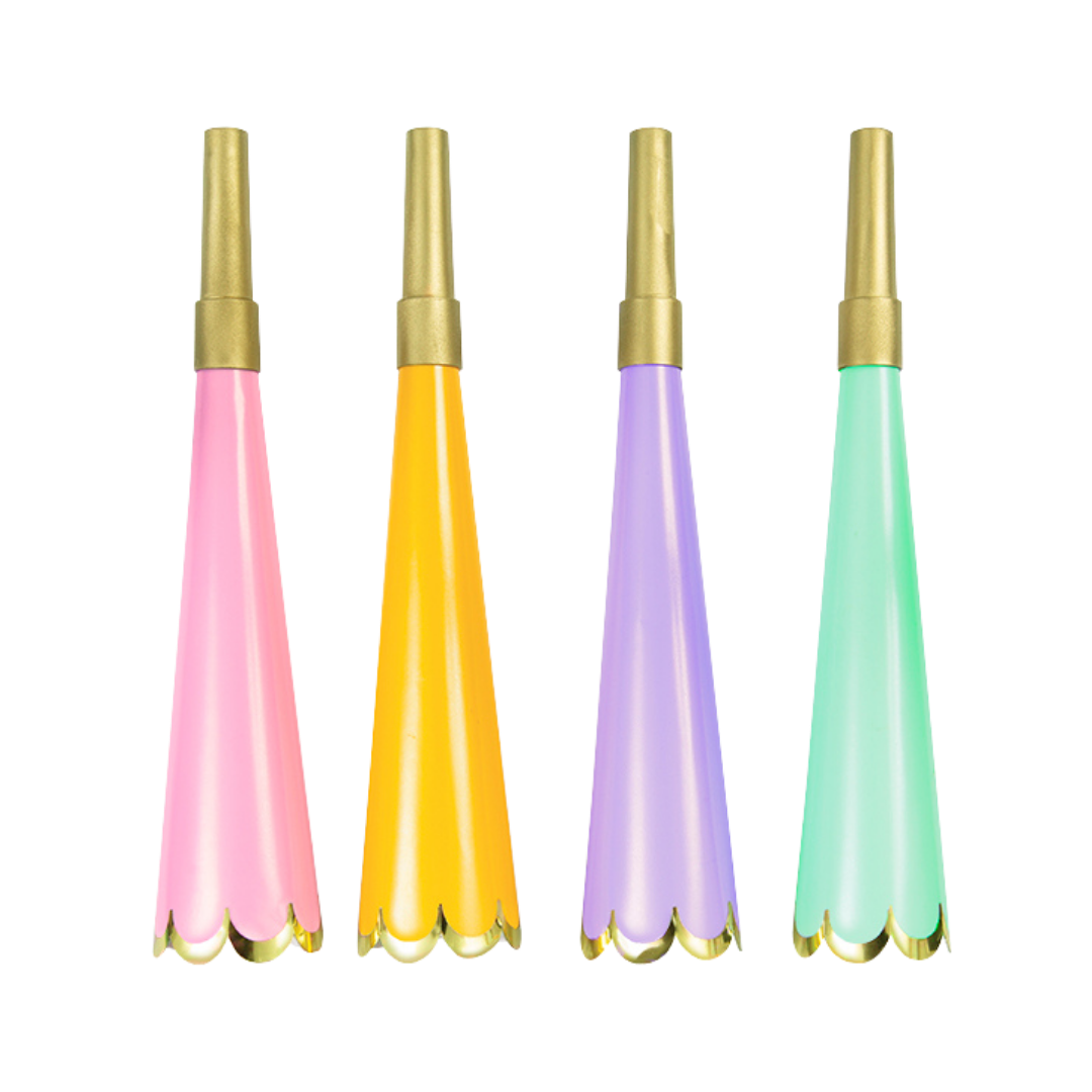 Colorful Foil Horns with Scalloped Edge - 4 Ct