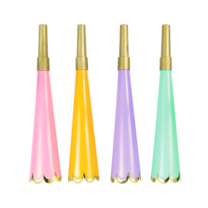 Colorful Foil Horns with Scalloped Edge - 4 Ct