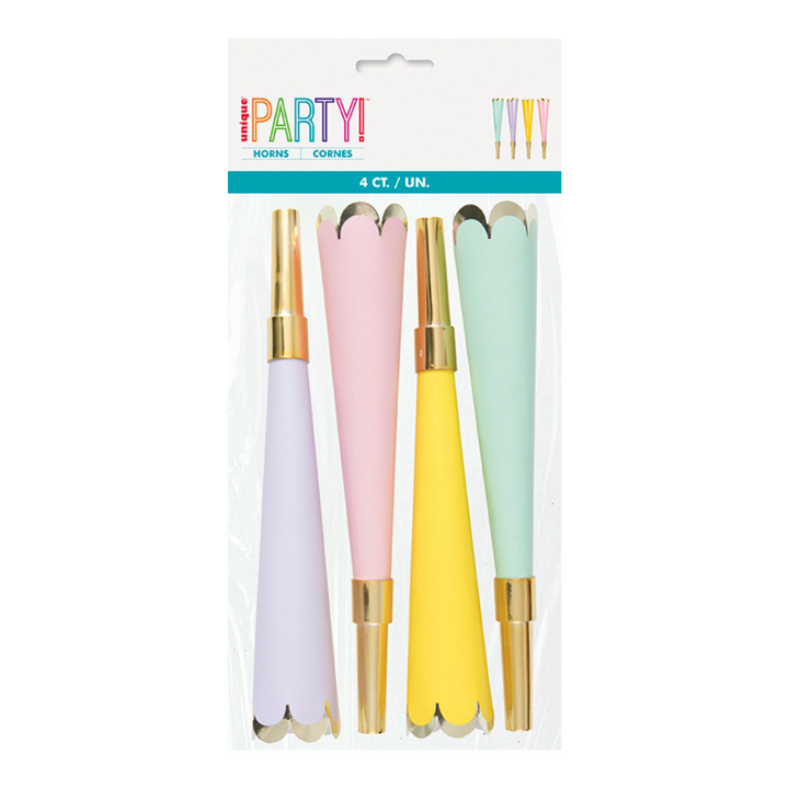 Colorful Foil Horns with Scalloped Edge - 4 Ct