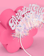 Silver birthday girl tiara with iridescent trim for birthday celebration from Parte Haus party supply store in Bethesda MD