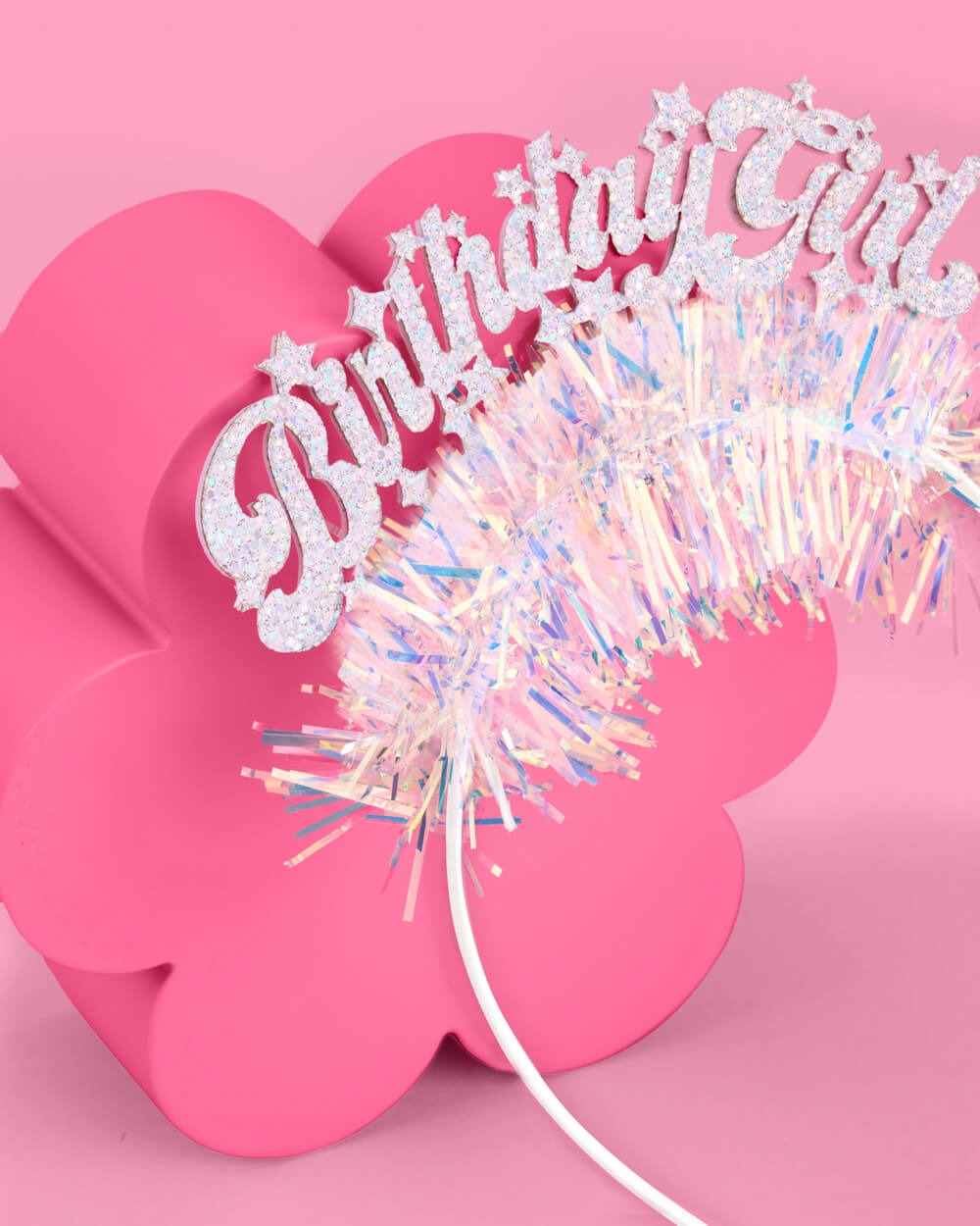 Silver birthday girl tiara with iridescent trim for birthday celebration from Parte Haus party supply store in Bethesda MD