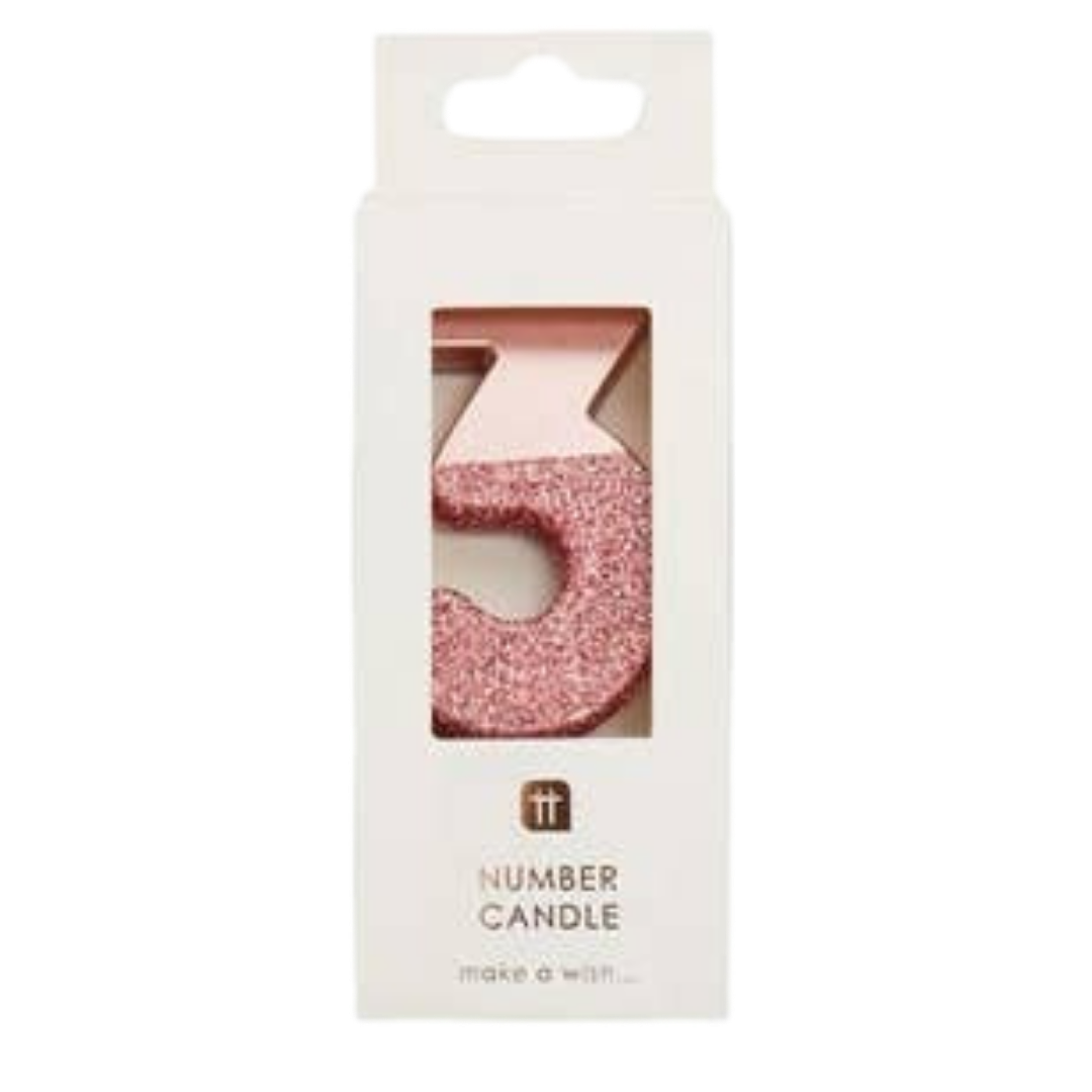 Rose Gold Ombre Glitter 0-9 Number Candles