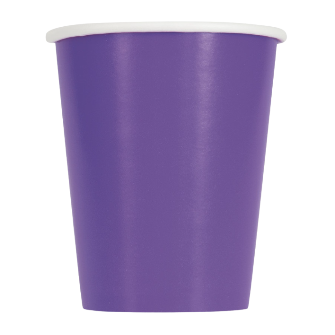 Purple paper cup with white rim for birthday celebration from Parte Haus party supply store in Bethesda MD
