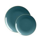 Teal blue plate set with gold rim elegant dinnerware for celebrations from Parte Haus party supply store in Bethesda MD