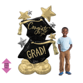 Gold and black graduation balloon bouquet with star accents for graduation from Parte Haus party supply store in Bethesda MD