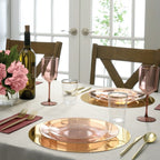 Rose gold tableware set elegant dining table with pink flowers from Parte Haus party supply store in Bethesda MD