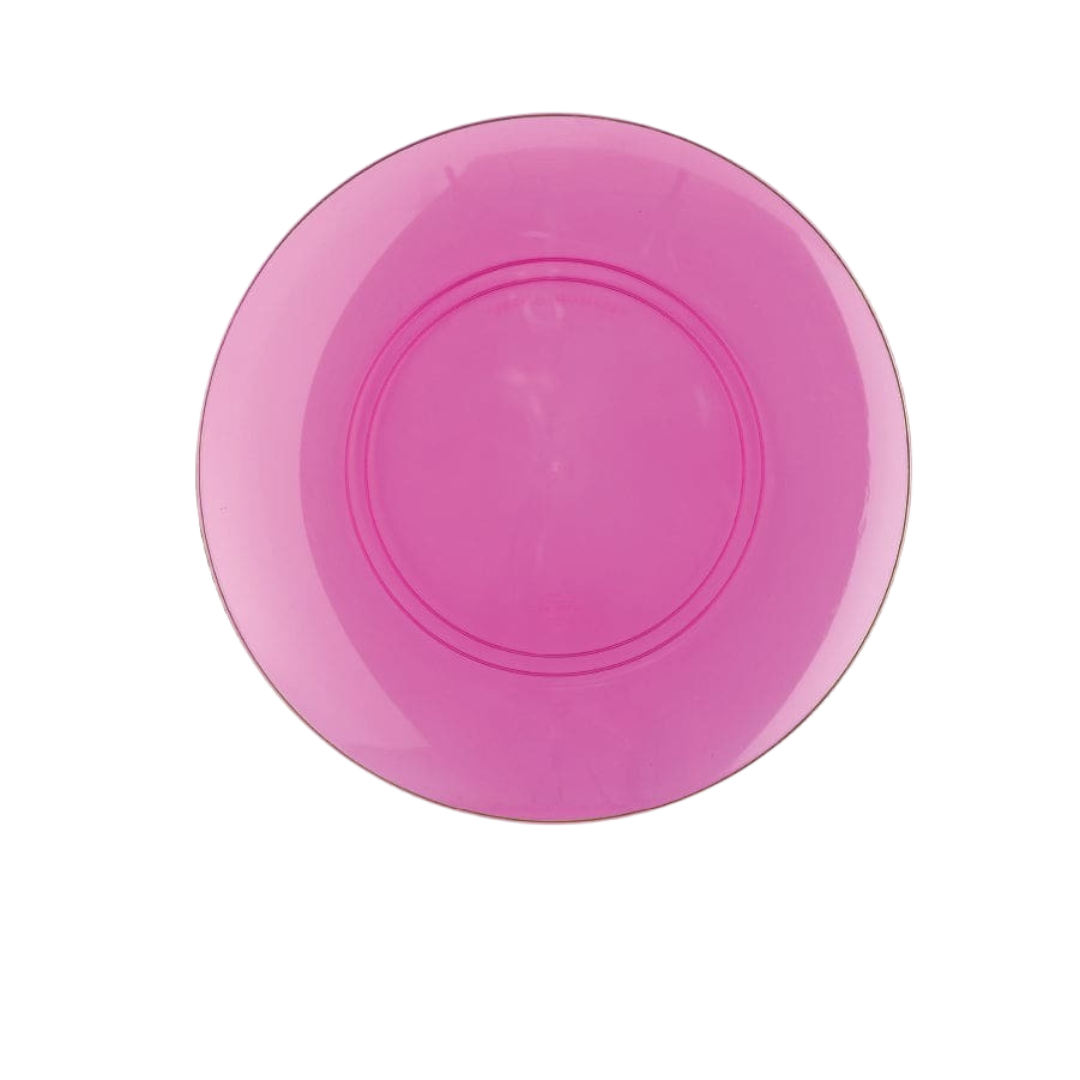 Transparent Hot Pink Gold Rimmed Plastic Plates