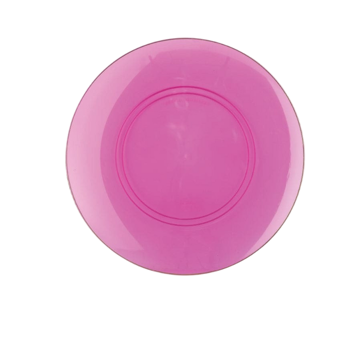 Transparent Hot Pink Gold Rimmed Plastic Plates