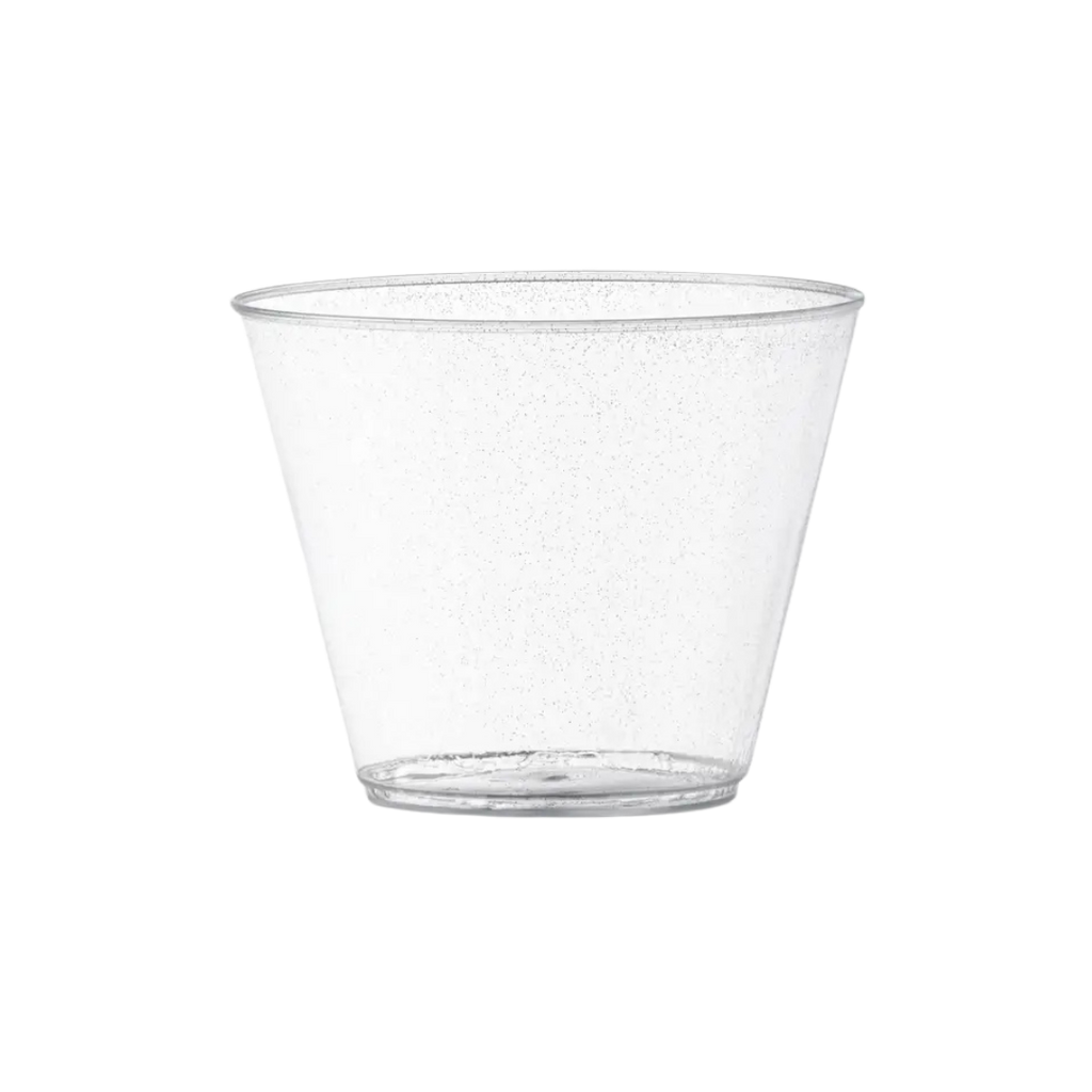clear silver glitter plastic cup for celebrations from Parte Haus party supply store in Bethesda MD