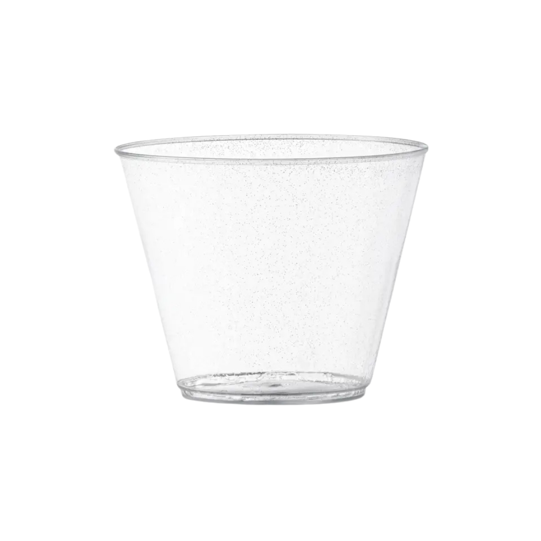clear silver glitter plastic cup for celebrations from Parte Haus party supply store in Bethesda MD