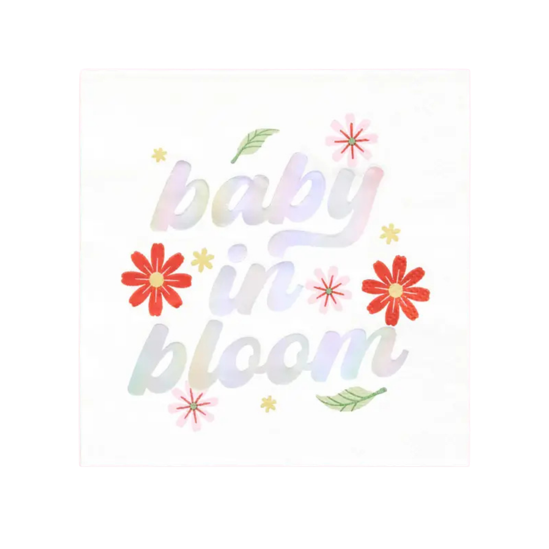 Iridescent Foil "baby in bloom" Floral Cocktail Napkins