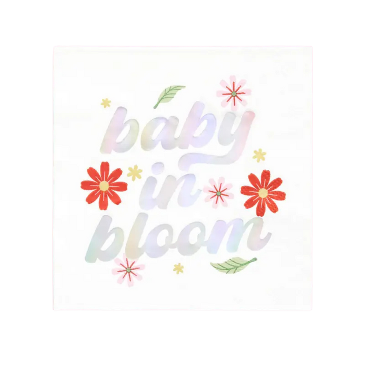 Iridescent Foil "baby in bloom" Floral Cocktail Napkins