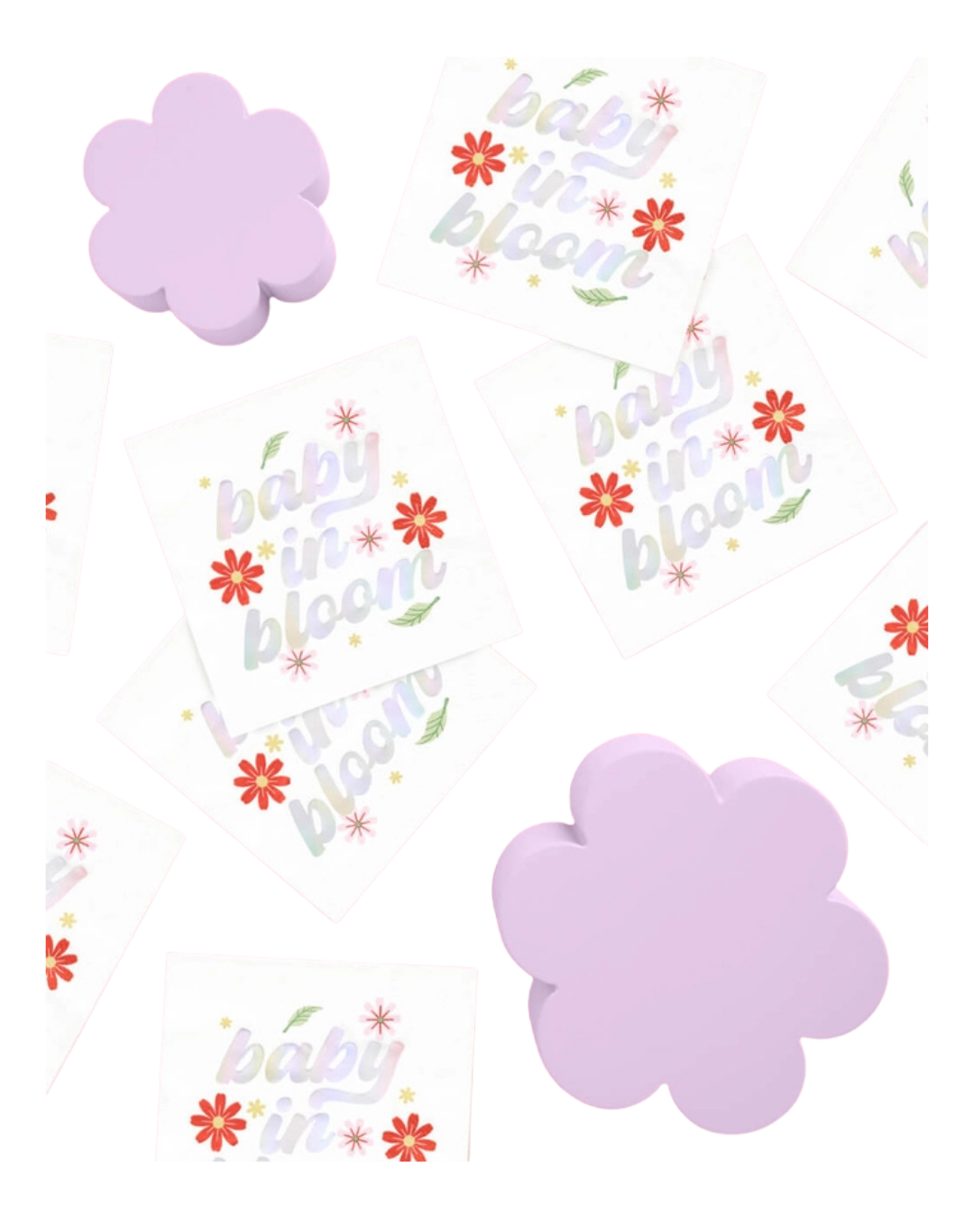 Iridescent Foil "baby in bloom" Floral Cocktail Napkins