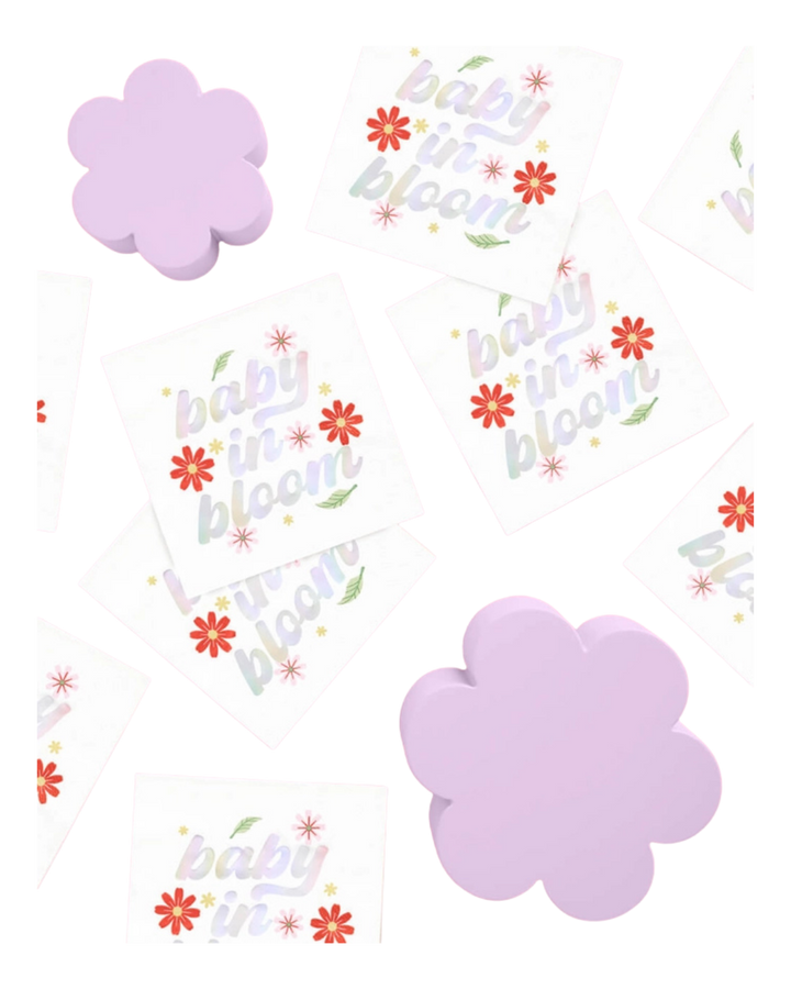 Iridescent Foil "baby in bloom" Floral Cocktail Napkins