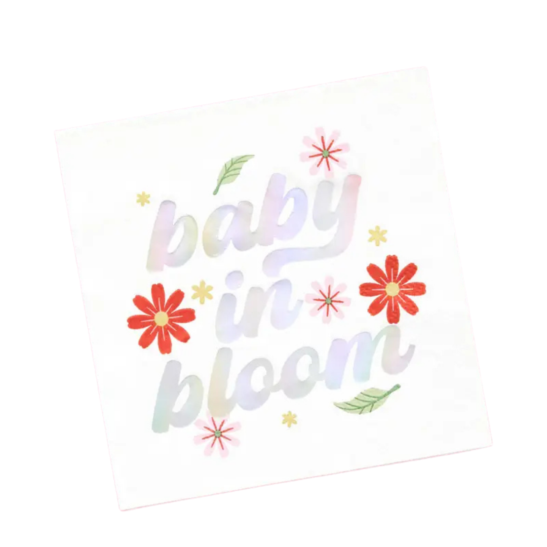 Iridescent Foil "baby in bloom" Floral Cocktail Napkins